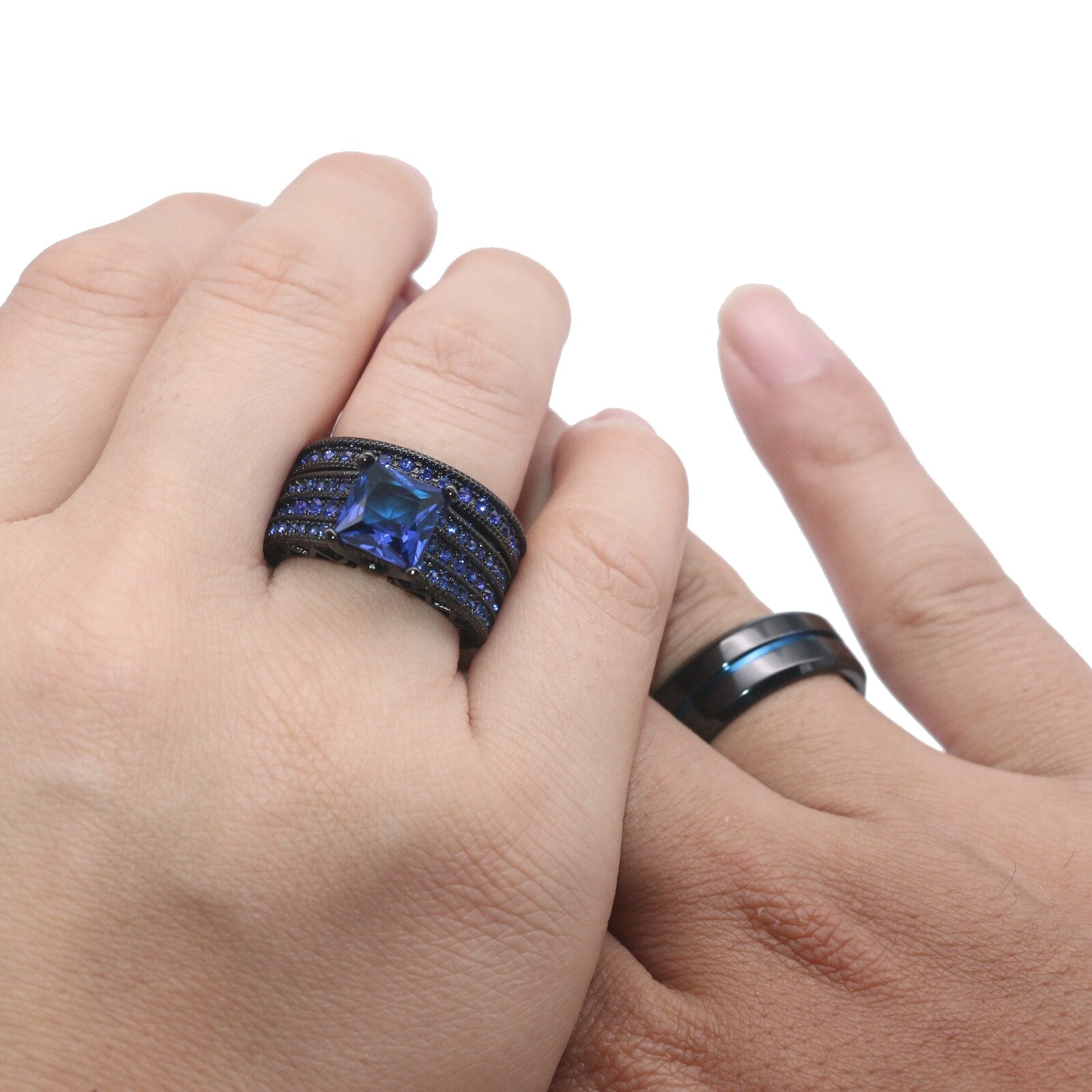 Charm Couple Romantic Blue Rhinestones Women Rings Set