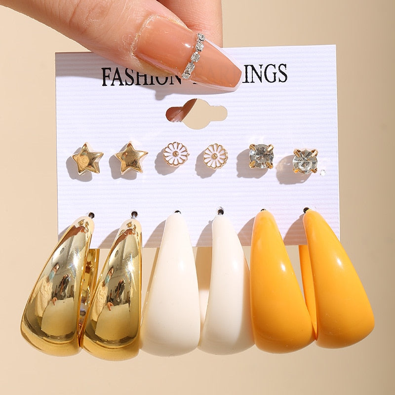 17KM Vintage Geometric Gold Plated Metal Earrings Set