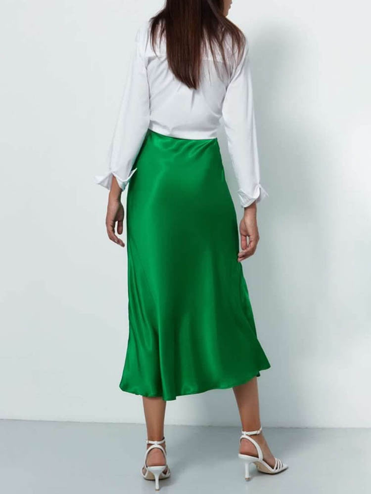 Korean Fashion Satin Silk A-line Skirt