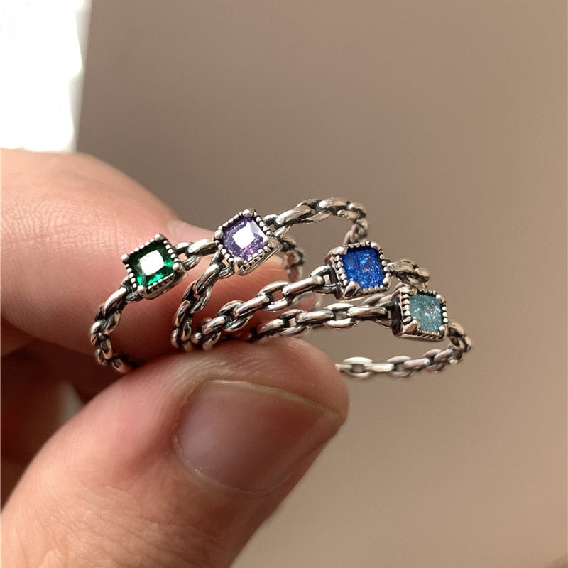 XIYANIKE 2022 New Vintage Emerald Zircon Open Cuff Finger Ring