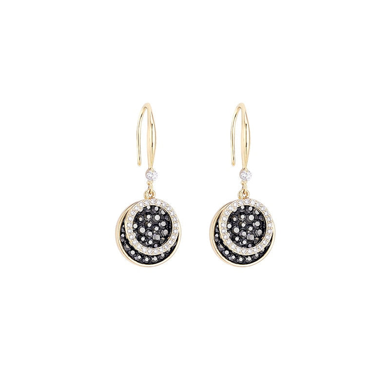 Vintage Fashion Black Crystal Round Pendant Earrings - Jeglowstore
