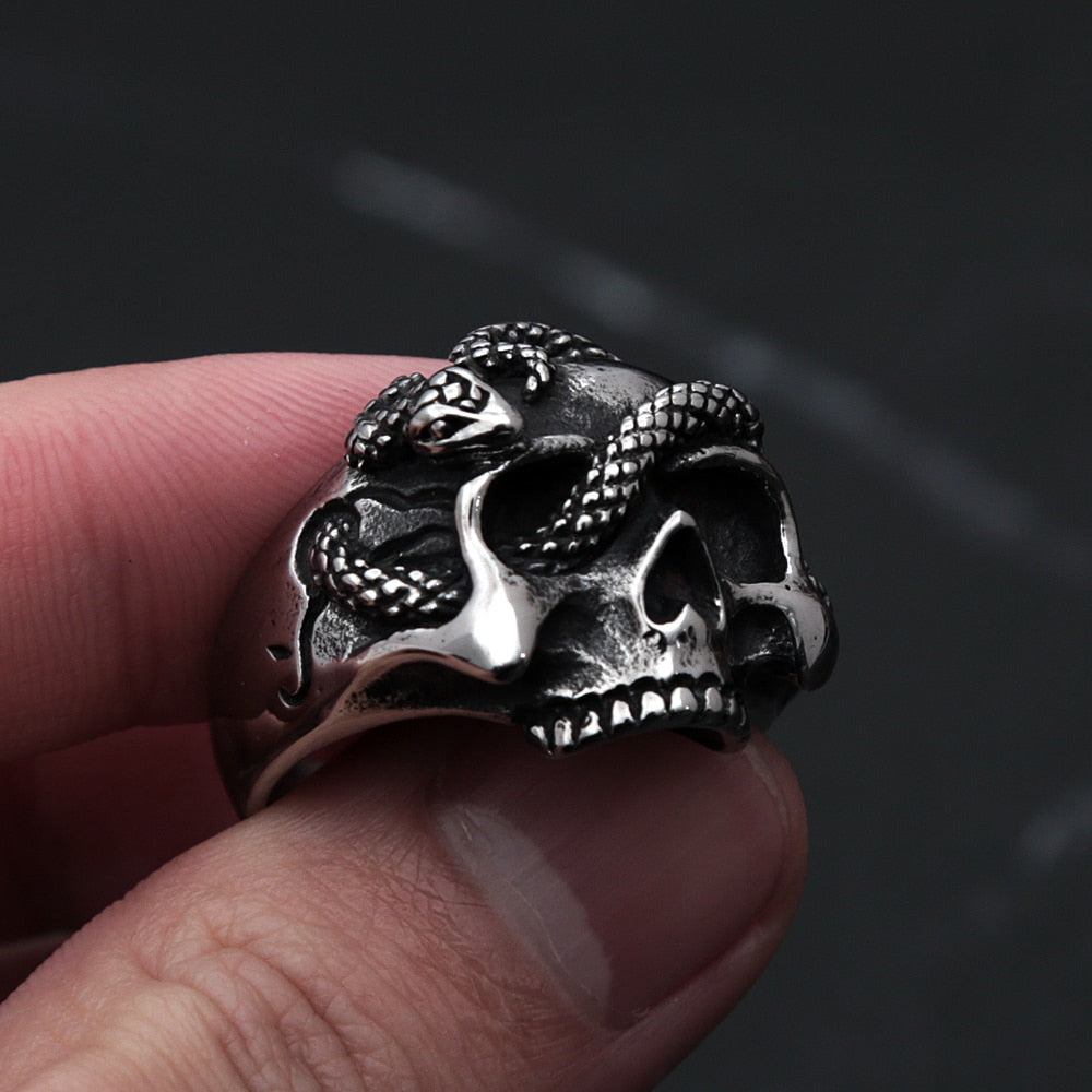 Punk Hip Hop Unique Silver Color Skull Snake Ring