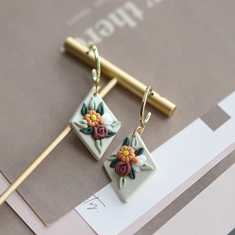 Handmade Molded Irregular Floral Multi Colors Earring