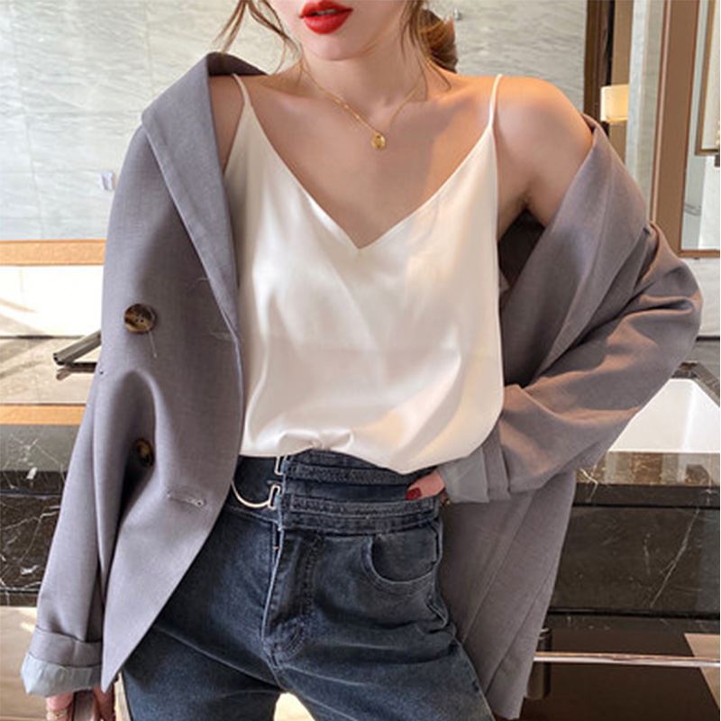 Casual V Neck Harness Silk Top