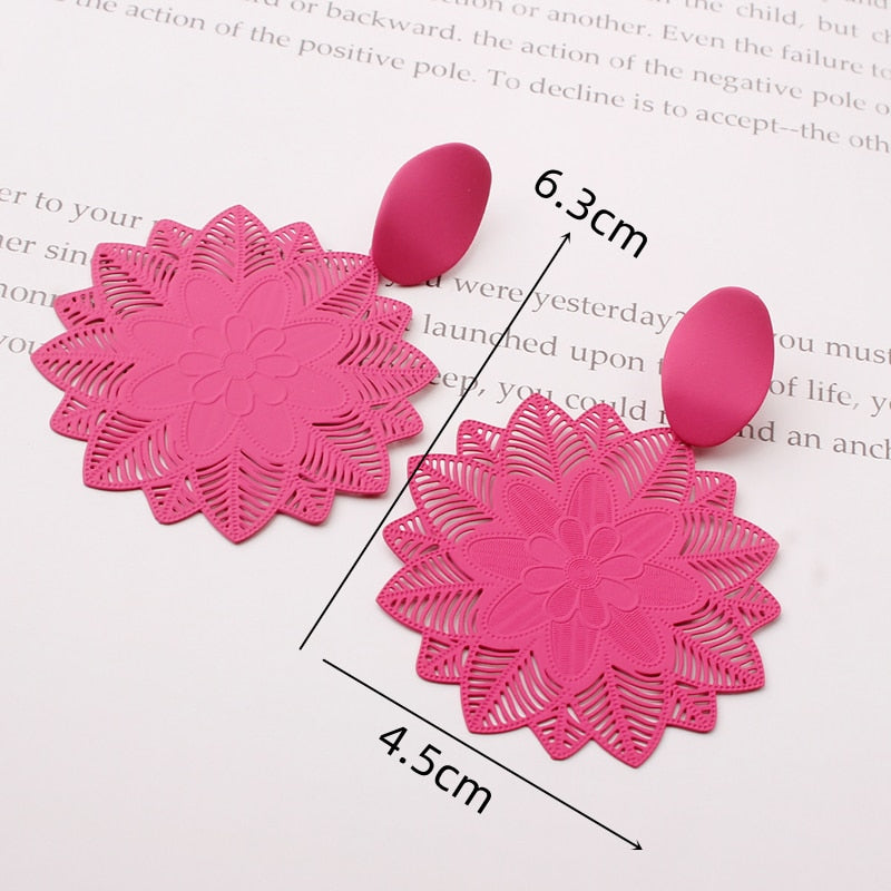 Big Black Flower Hanging Earrings For Women Exaggerated Rock Personality