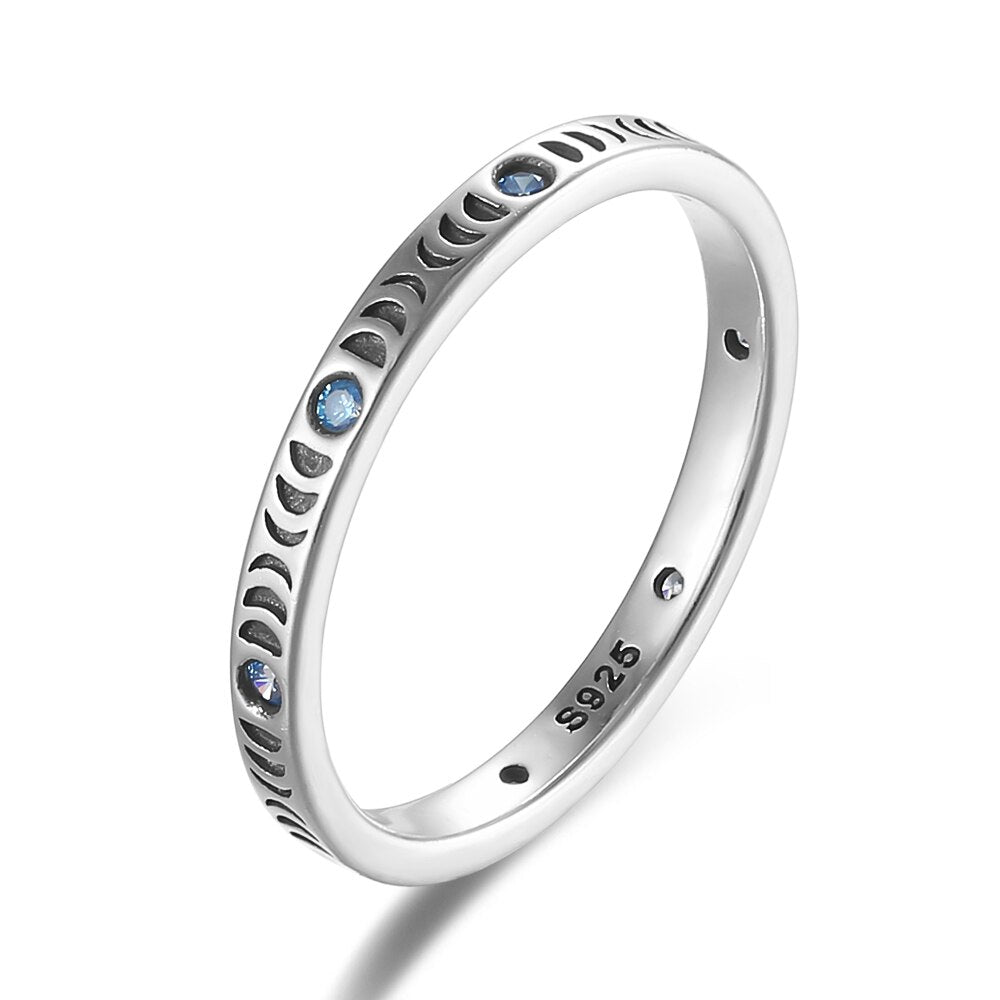 RORU 925 Silver Slim Stacking Trendy Retro Oxidized Zircon Ring