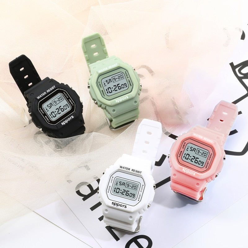 PCV/F91W Steel Strap Watch LED Digital Watch Square Women Watches Vintage Sports Military Watches Electronic Wrist Band Clock