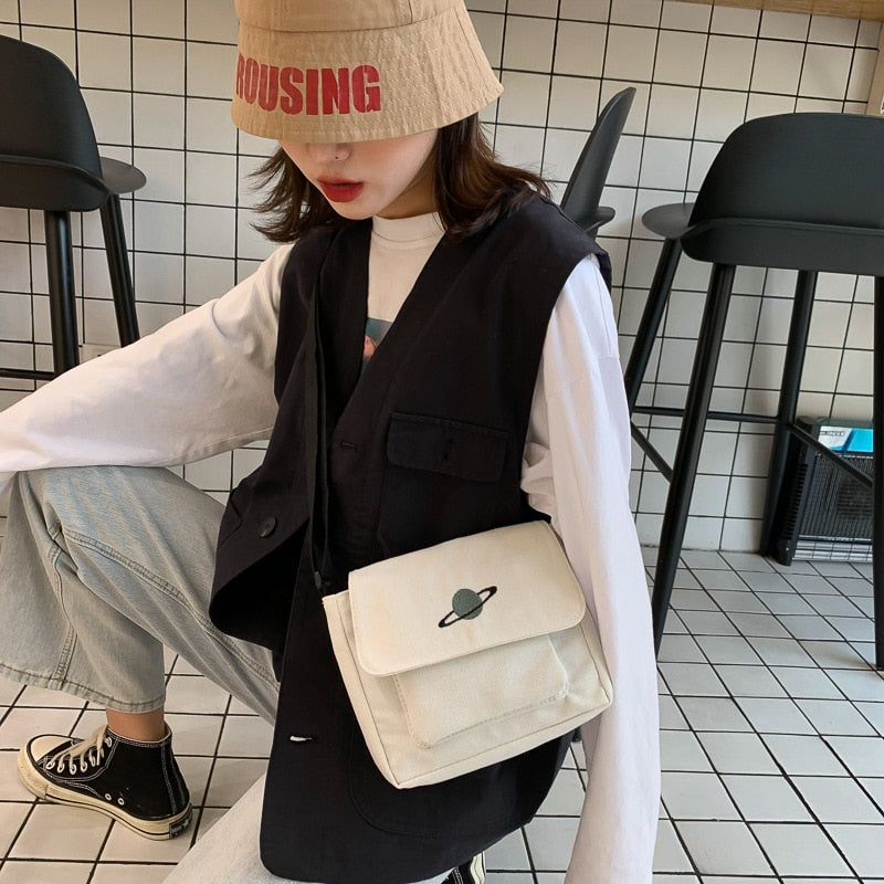 Canvas Shoulder Bag For Women 2022 Celestial Print Crossbody Bag