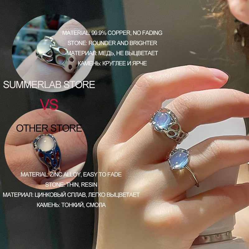 Opal Irregular Natural Stone Ring With White Opal Hollow Ring