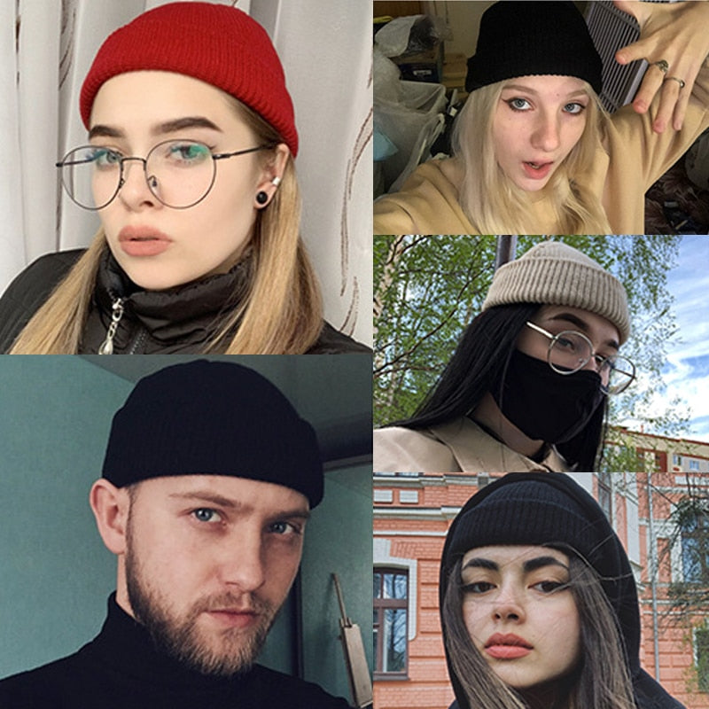 Women Men Solid Color Warm Knitted Brimless Hat