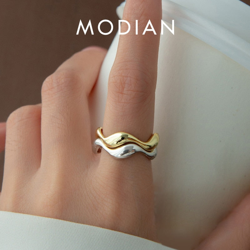 Modian 925 Sterling Silver Irregular Design Water Drop Stackable Finger Ring