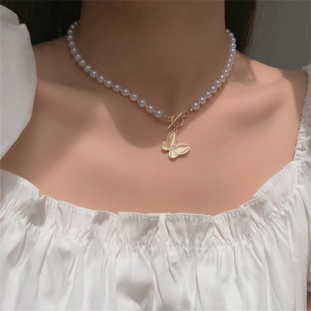 IFMIA Korean Fashion Pearl Chain Heart Choker Necklace