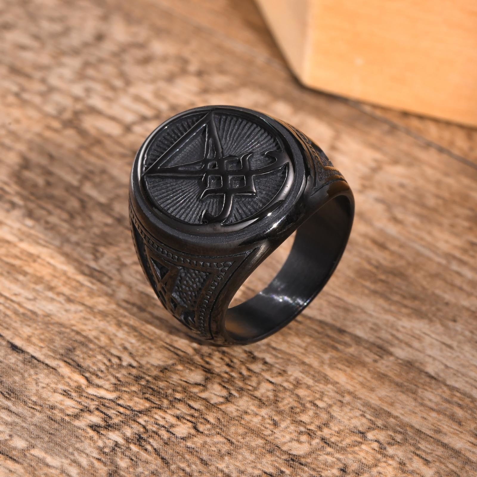 Vnox Sigil of Lucifer Stainless Steel Satan Demon Devil Symbol Signet Ring