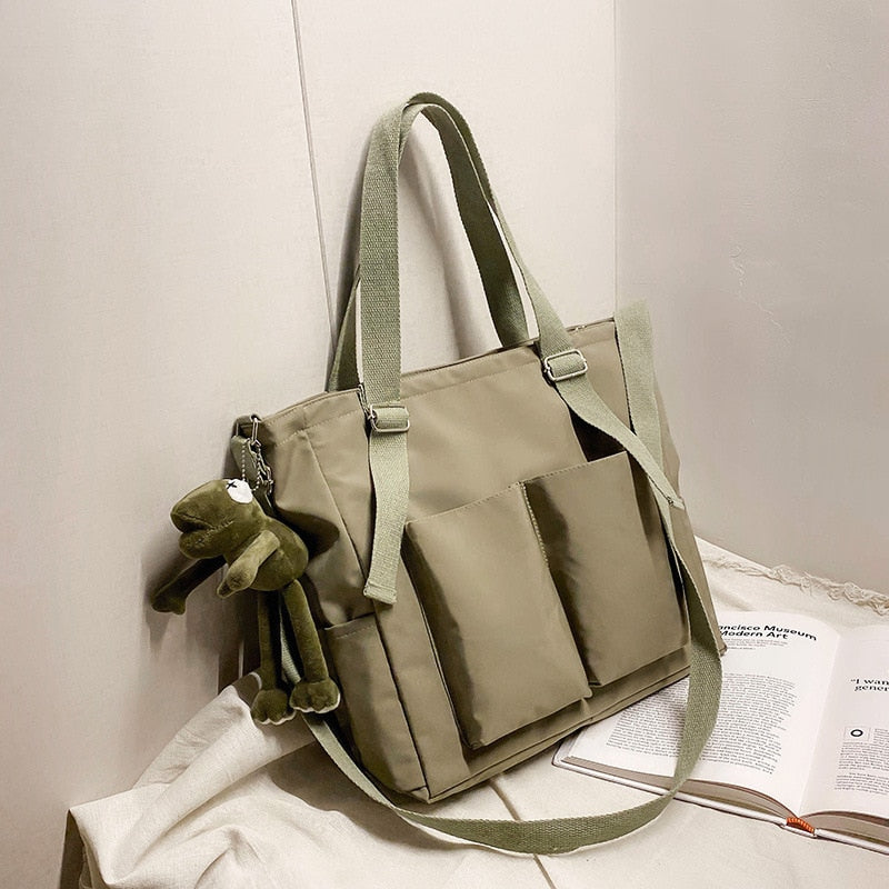 Simple Zipper Nylon Waterproof Large Capacity Tote Bag