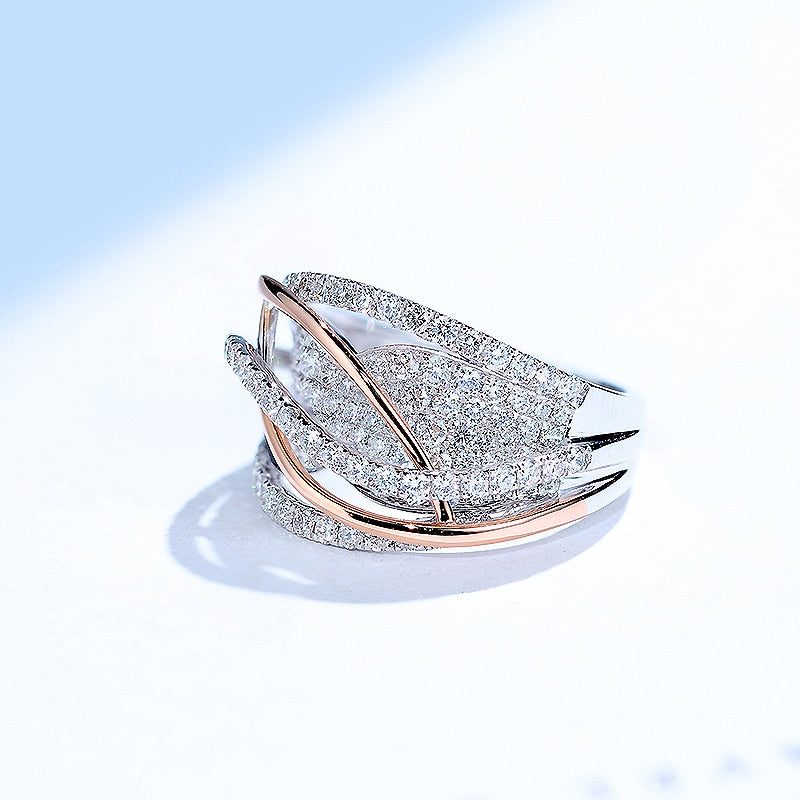 Ladies Jewellery Interwoven Mesh Inlaid Zircon Ring