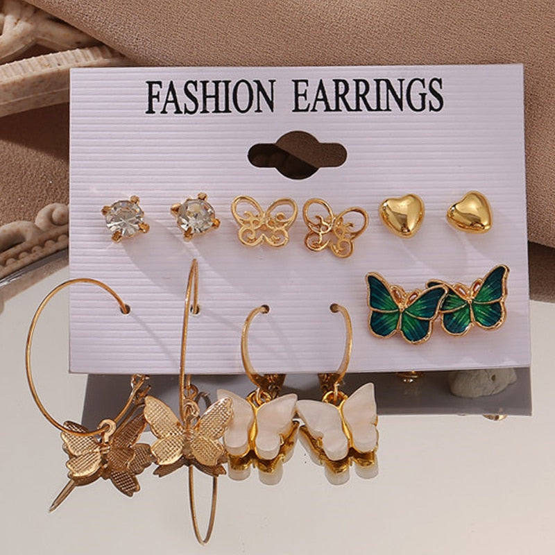 17KM Vintage Geometric Gold Plated Metal Earrings Set
