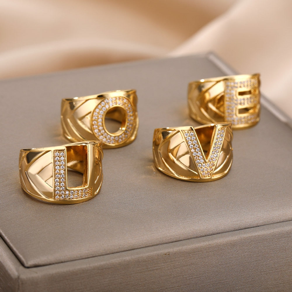 Adjustable Stainless Steel Alphabet Name Initials Ring
