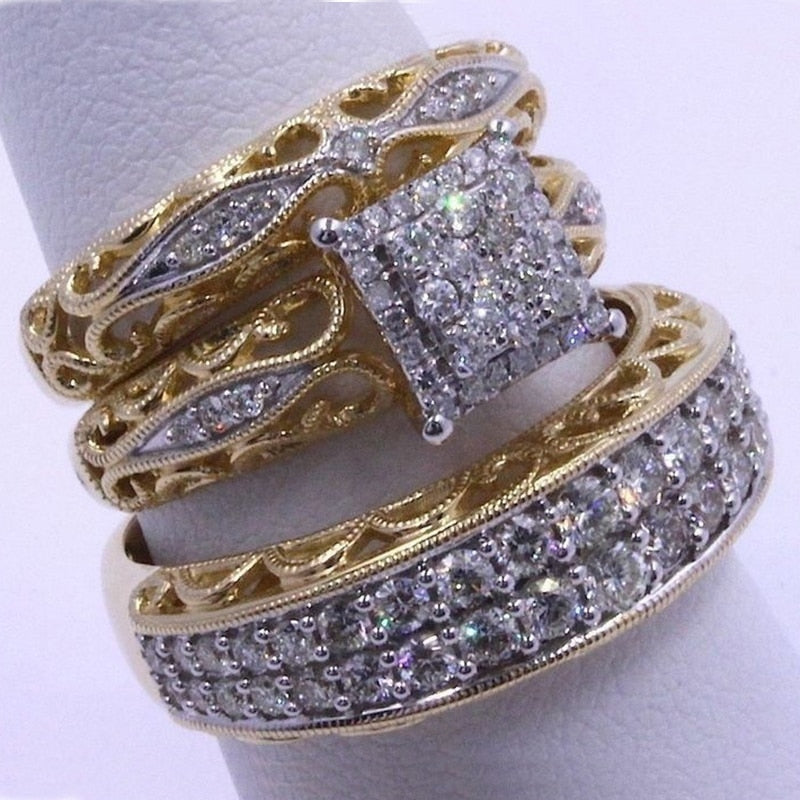 3 pcs/set Fashion Colorful Zircon Inlaid Hollow Metal Ring - Jeglowstore