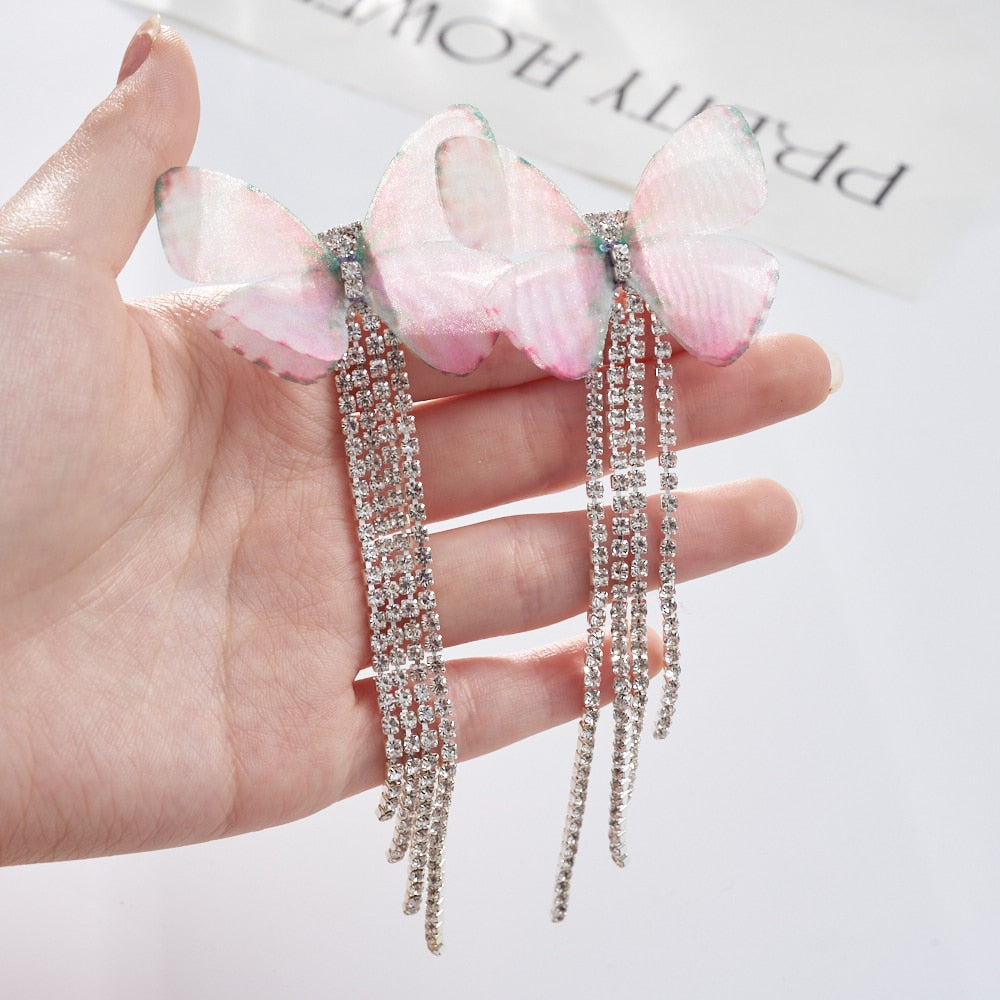 Luxury Rhinestone Crystal Long Tassel Drop Dangling Earrings