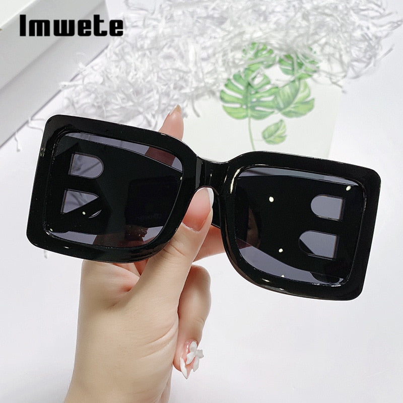 Retro Black Gradient Imwete Oversized Square Sunglasses