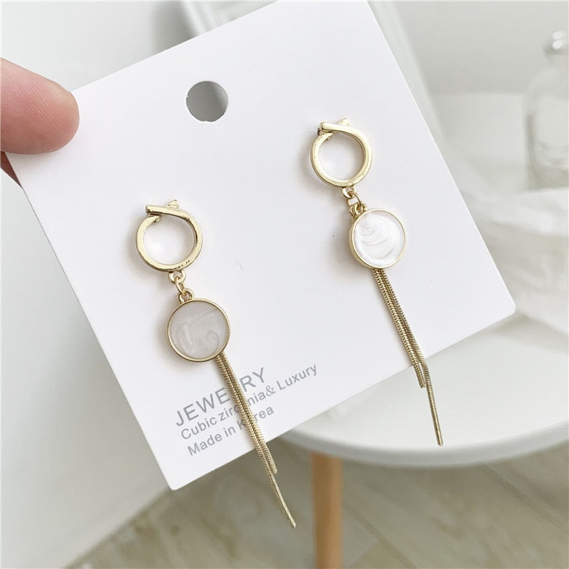 Long Statement Asymmetry Round Geometric Rectangle Black Crystal Earrings