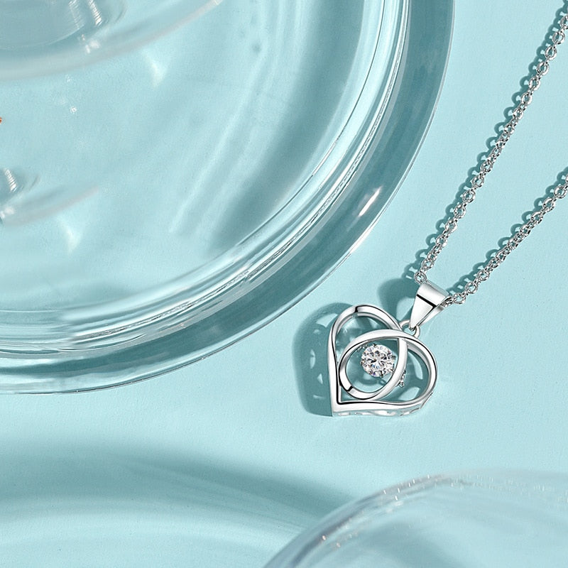 Shiny Bling Zircon Double Layer Heart Clavicle Chain Necklace