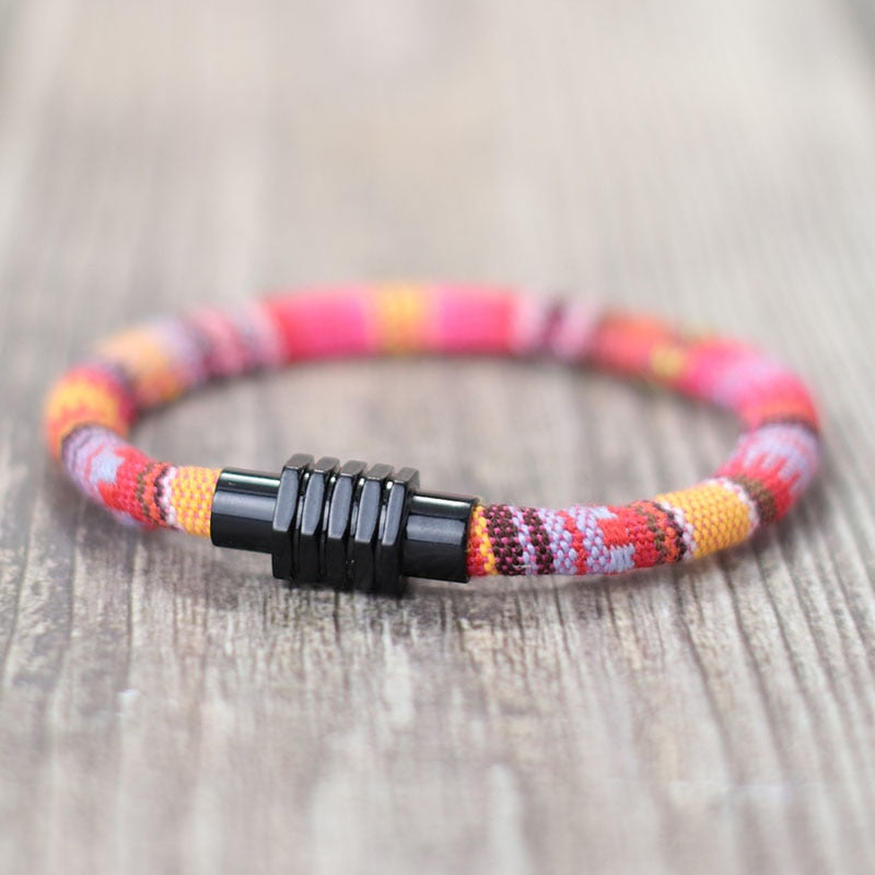 Boho Ethnic Handmade Fabric Bracelet 6mm Width