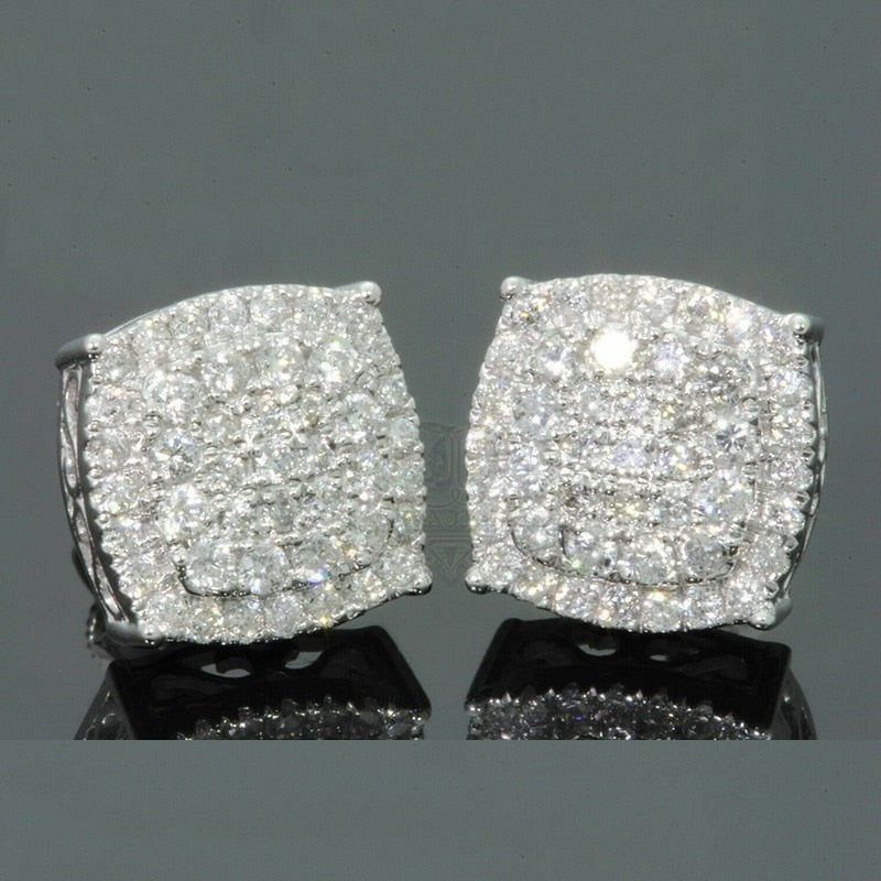 Hip Hop Square Zircon Earrings Men Women Geometric Micropavé Zircon Faux Color Stone Stud Earrings