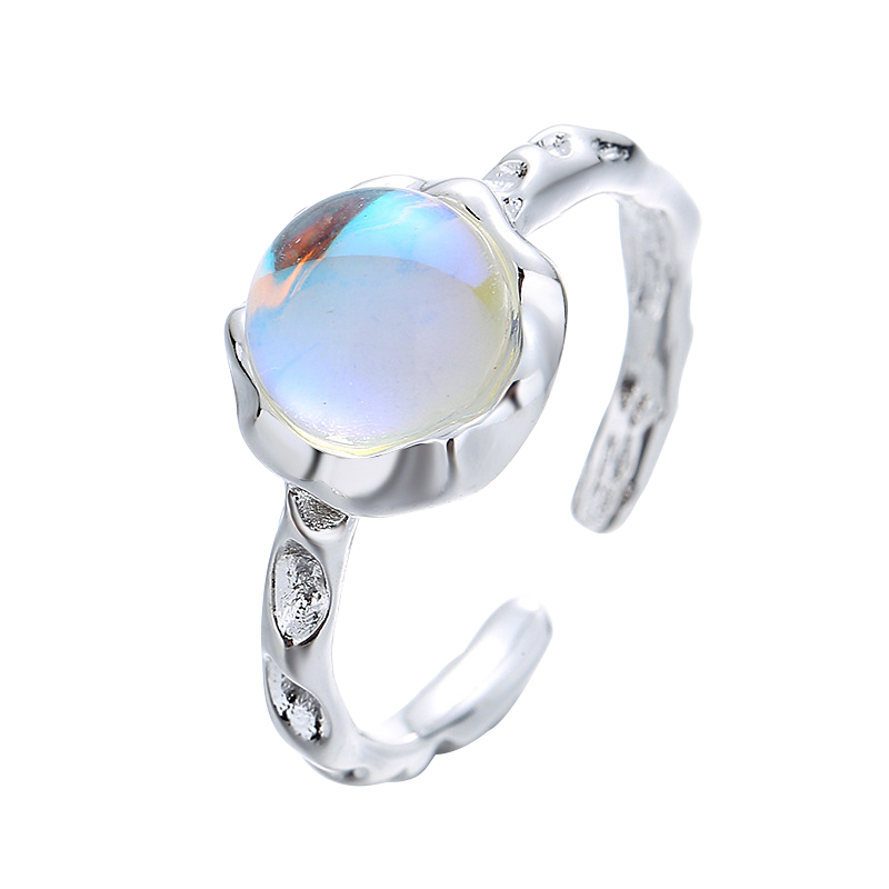 Pink Crystal Irregular Heart Ring Y2K Creative Blue Opal Broken Heart Ring