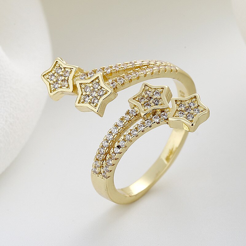 Zircon Moon Star Stainless Steel Adjustable Finger Ring