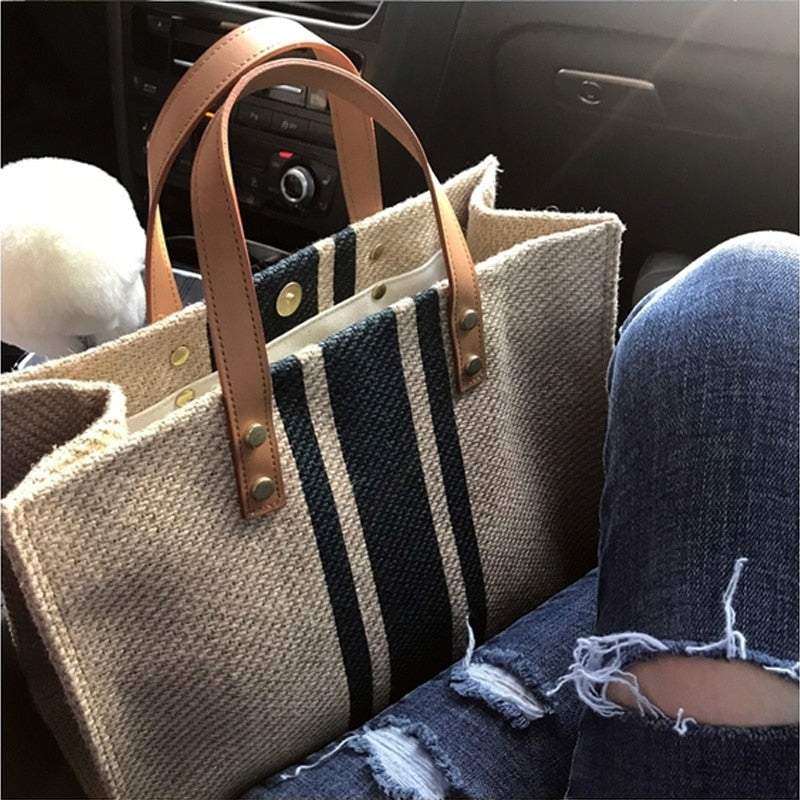 Luxury Handbags Vintage Striped Tote Bag