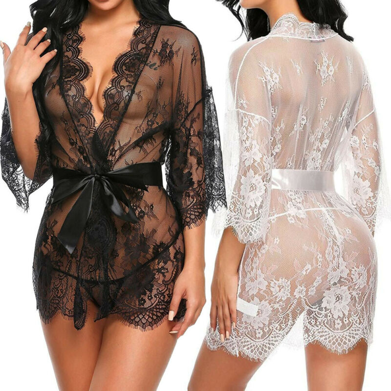 Bandage Deep V G-String See Through Sexy Sheer Sleep Dress Robe
