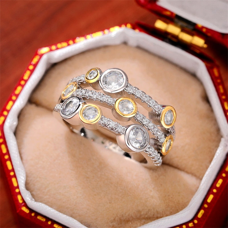Huitan Vintage Two Tone Lady's Wearable Luxury Cubic Zirconia Ring