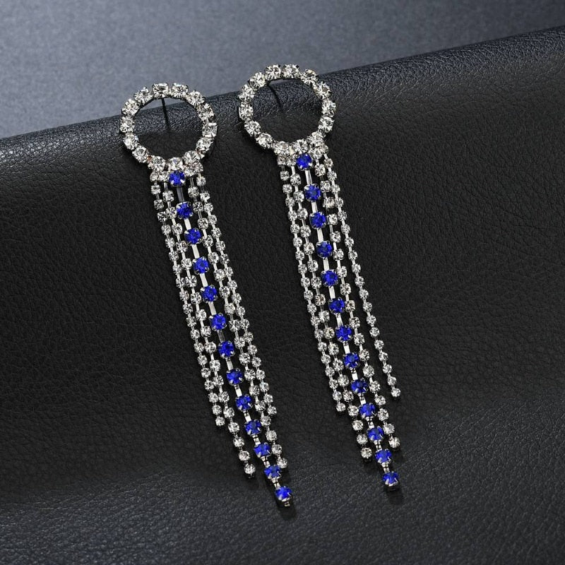 Luxury Rhinestone Crystal Long Tassel Drop Dangling Earrings