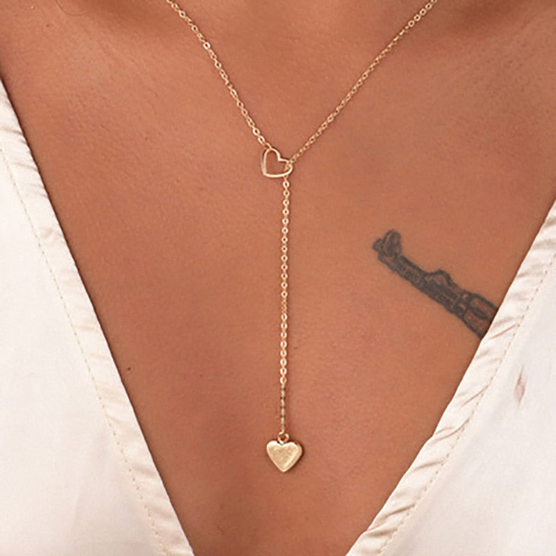 Shiny Bling Zircon Double Layer Heart Clavicle Chain Necklace
