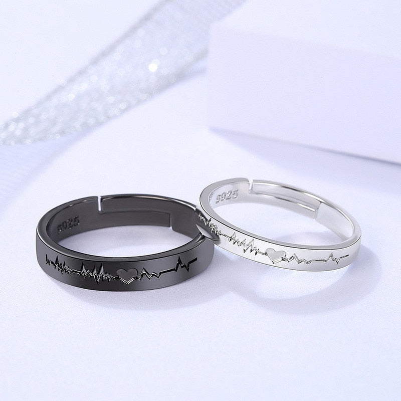 2Pcs/set Black White Romantic Couple Rings