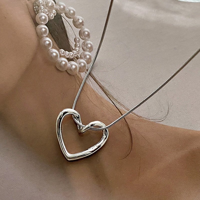 Kpop Vintage Metal Heart Neck Chains Choker Grunge Necklaces