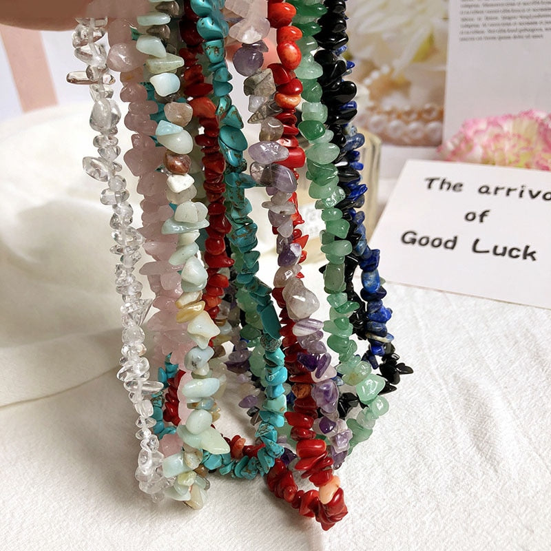 Colorful Natural Stones Choker Bohemia Gravel Beaded Grunge Necklace