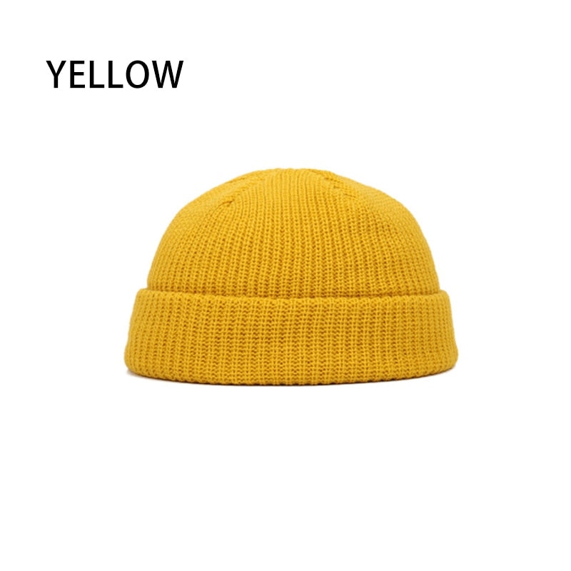 Women Men Solid Color Warm Knitted Brimless Hat