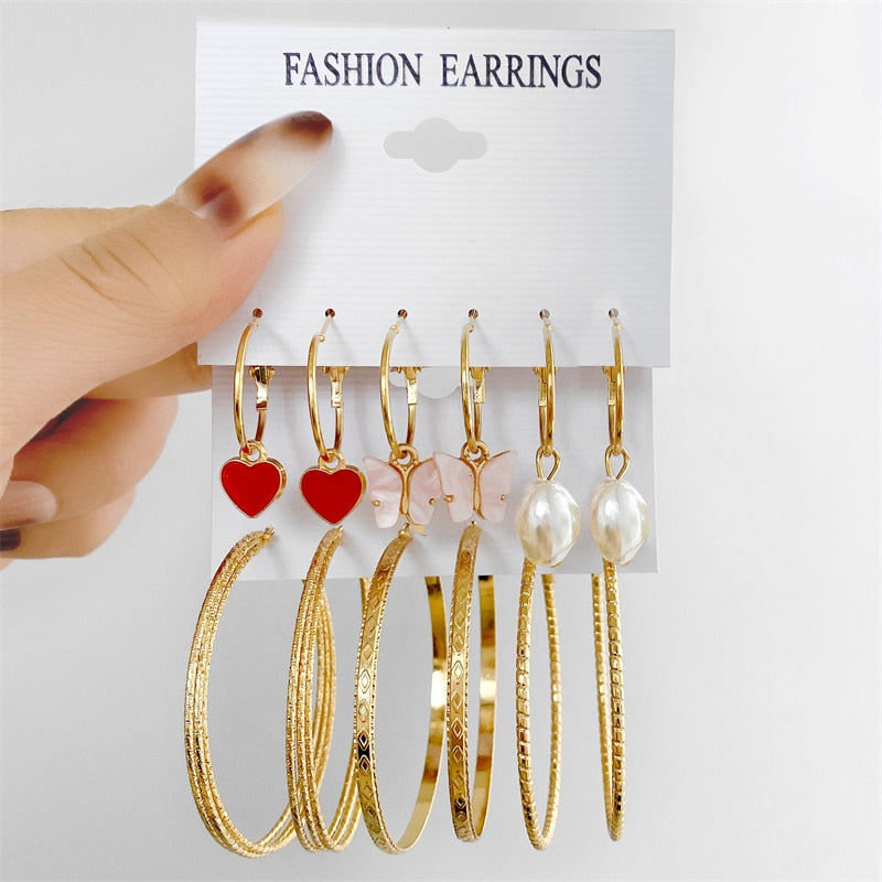 17KM Vintage Geometric Gold Plated Metal Earrings Set