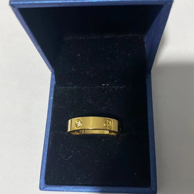 Trendy CZ Crystal Stainless Steel Rose Gold Color Love Ring