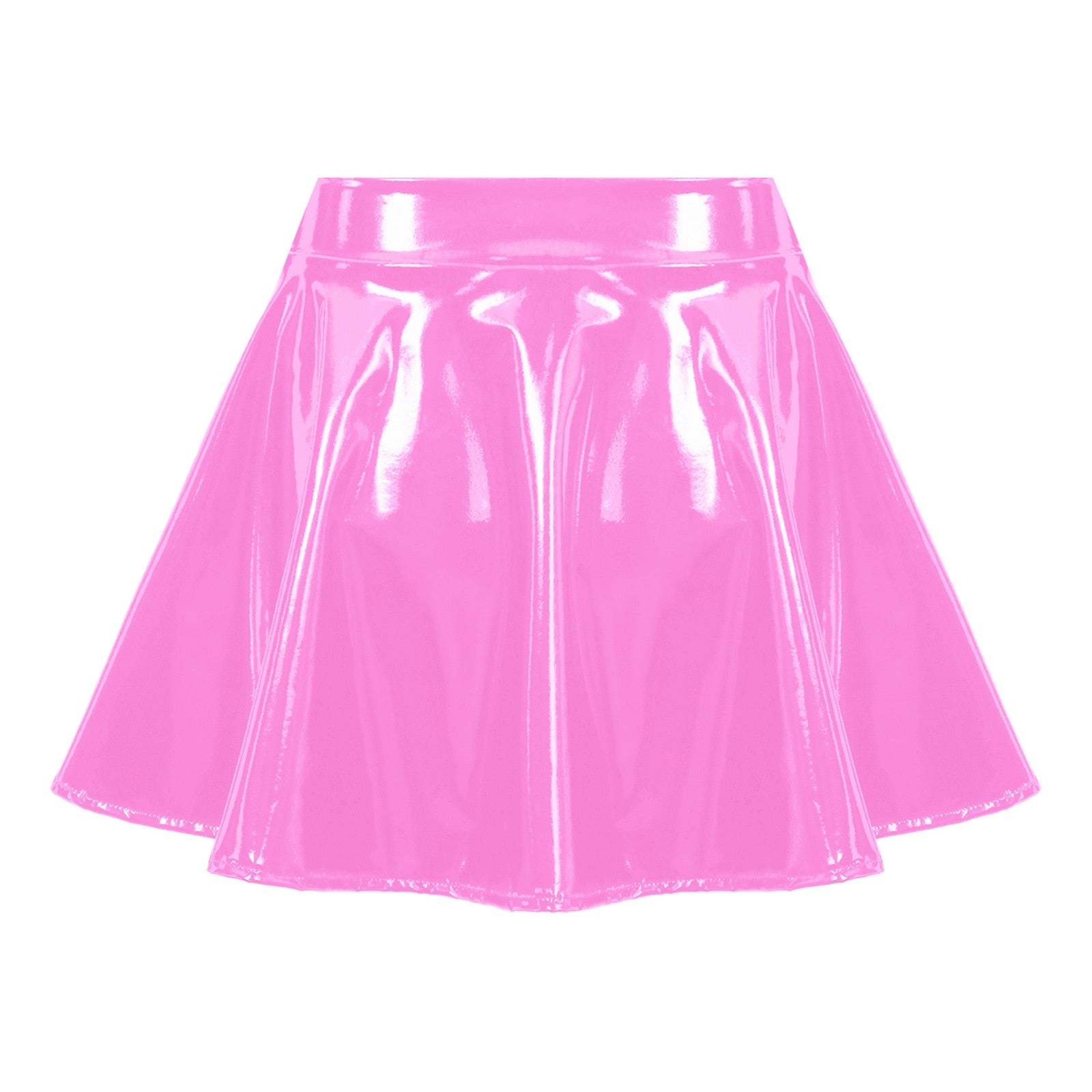 Womens Invisible Zipper A-Line Short Glossy Patent Leather Flared Mini Skirt