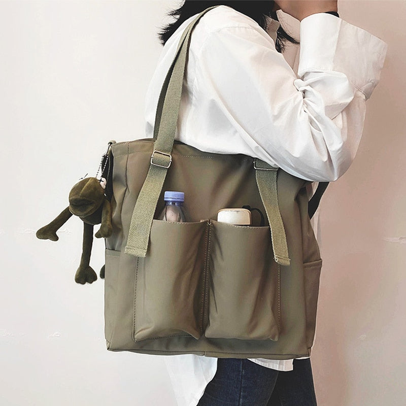 Simple Zipper Nylon Waterproof Large Capacity Tote Bag