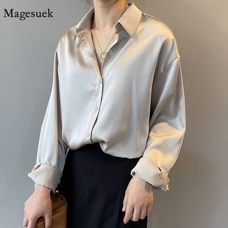 Silk Korean Elegant Button Up Satin Shirt Blouse