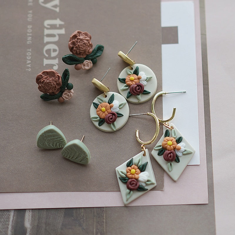 Handmade Molded Irregular Floral Multi Colors Earring