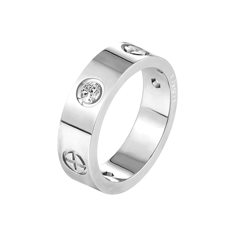 Trendy CZ Crystal Stainless Steel Rose Gold Color Love Ring