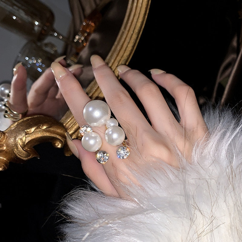 Fashion Geometrical Irregular Baroque Pearl Vintage Open Adjustable Index Ring