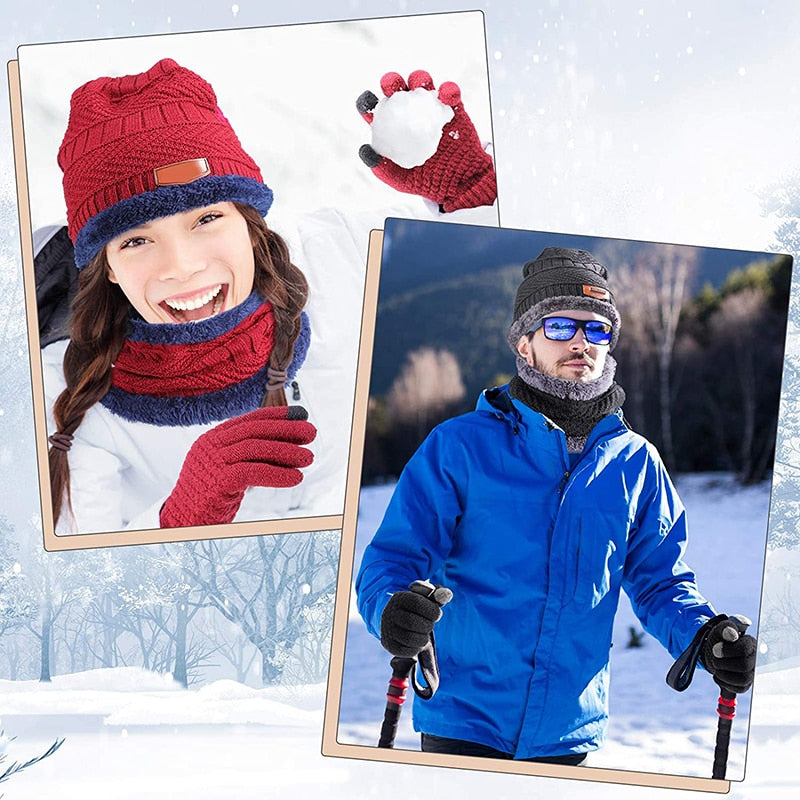 Thick Wool Neck Scarf Cap Balaclava Mask Bonnet Hats Set Unisex