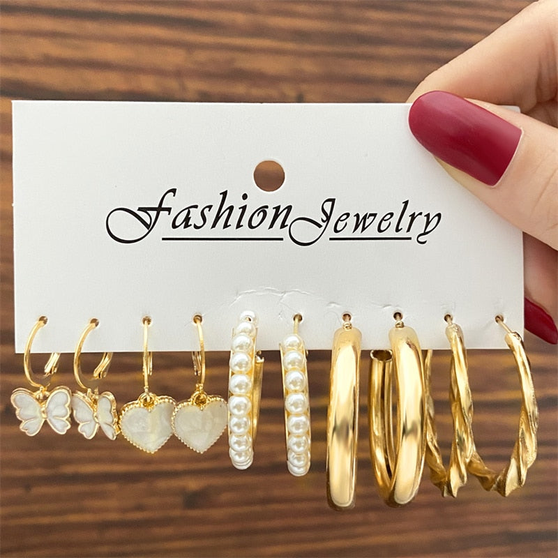 17KM Vintage Geometric Gold Plated Metal Earrings Set