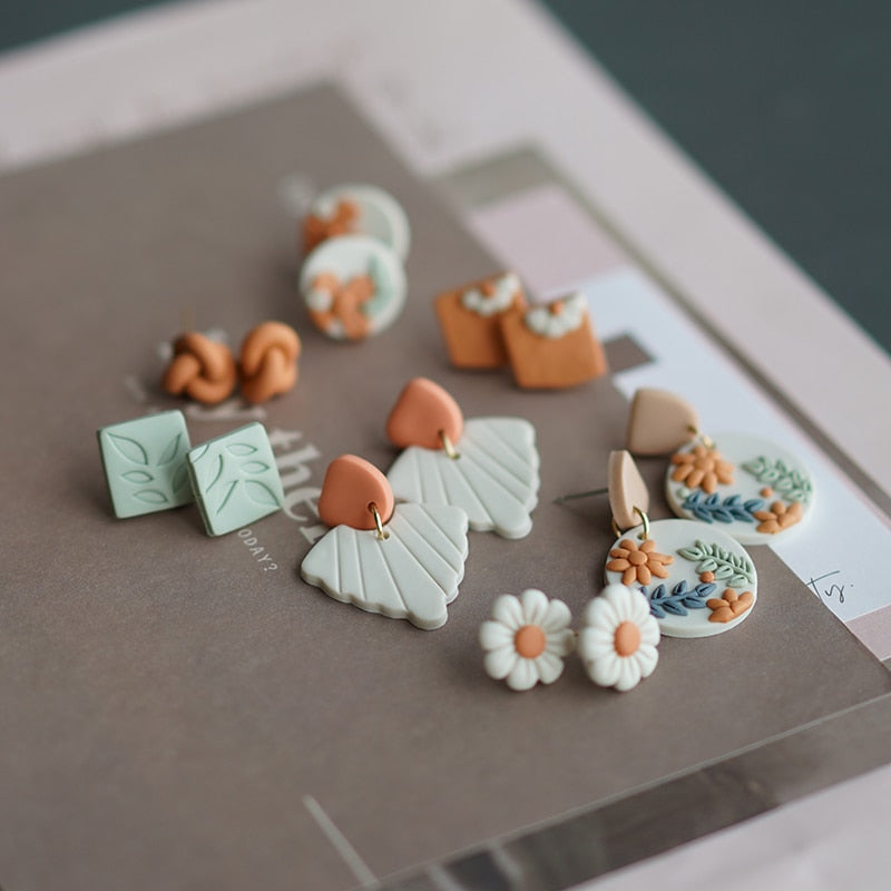 Handmade Molded Irregular Floral Multi Colors Earring
